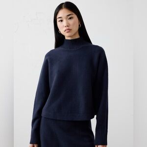 Banana Republic Oversized Cropped Turtleneck Sweater in Preppy Navy NWT